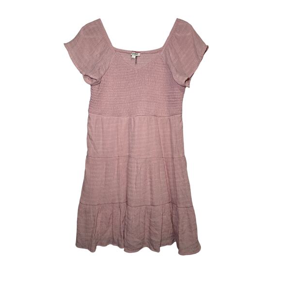 Andree by unit pink babydoll smocked flutter sleeve tiered dress womens large - Picture 1 of 7